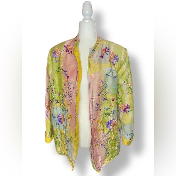Art To Wear Colorful Floral Embroidered Shacket Glass Buttons Drapers & Damon - Picture 1 of 10
